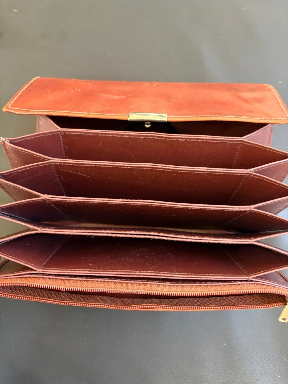 Mavik Italian Leather Cognac Brown Accordion Wallet Clutch